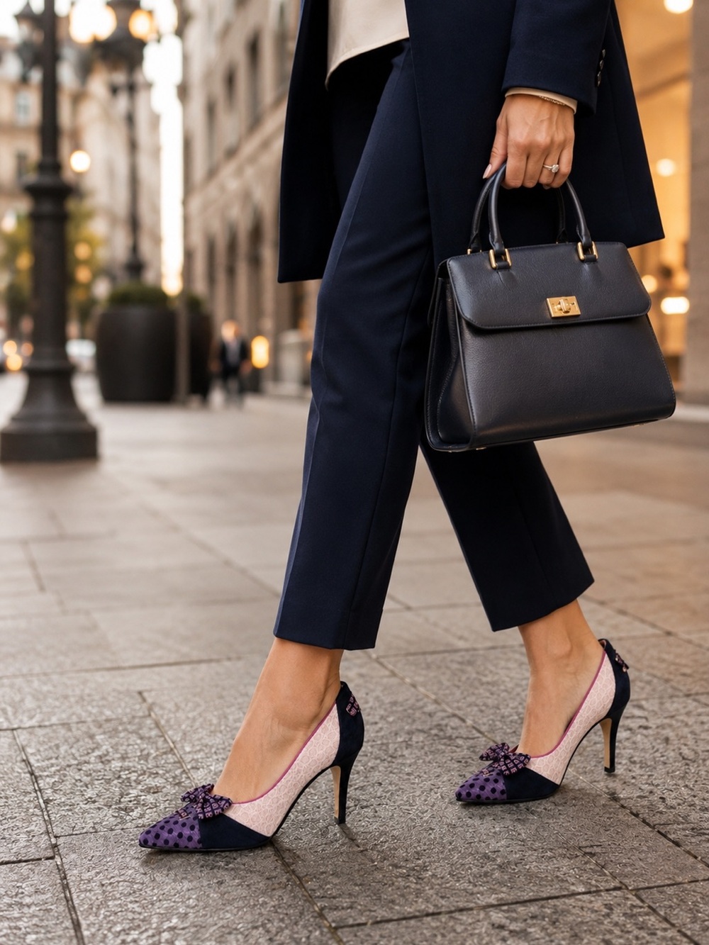 COLE HANN Women's Pink Croc Lavender Navy ANGELINA Pointed-Toe Bow Heels 9.5